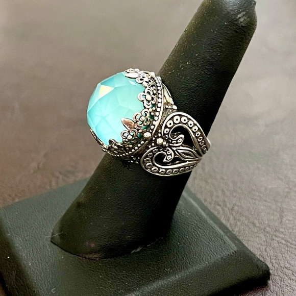 Konstantino Sterling Silver Turquoise Rock Crystal doublet ring - Picture 9 of 14
